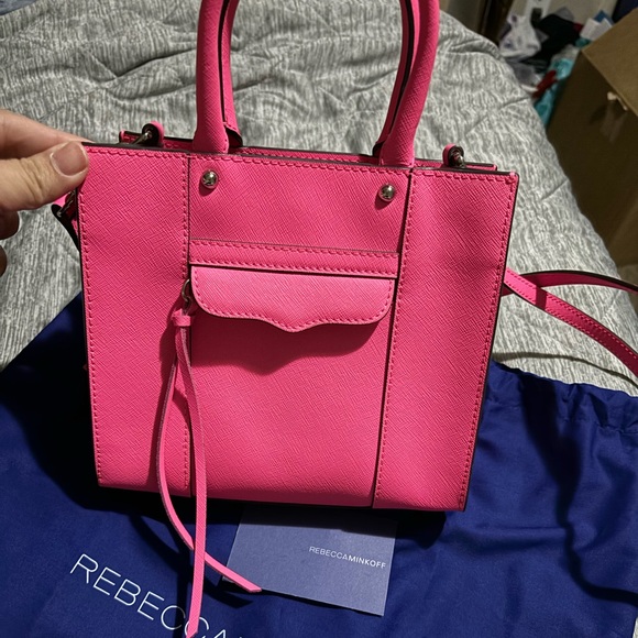Rebecca Minkoff Neon Pink mini tote with crossbody strap - Picture 3 of 9